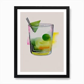 Japanese Minimal Line Drawing With Watercolour Cocktail Poster Art Print