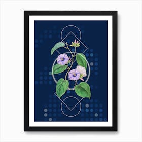Vintage Hoary Jacquemontia Flower Botanical with Geometric Line Motif and Dot Pattern n.0214 Art Print