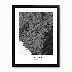 Athens Greece Minimal Black Mono Street Map  Art Print