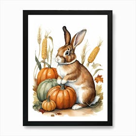 Painting Of A Cute Bunny With A Pumpkins (58) Art Print