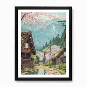 Shirakawa Go Japan 1 Retro Illustration Art Print