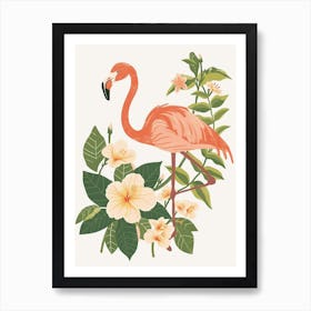 Jamess Flamingo And Plumeria Minimalist Illustration 4 Art Print