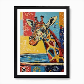 Giraffe In The Bath Warm Tones 4 Art Print