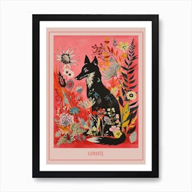 Floral Animal Painting Coyote 3 Poster Art Print