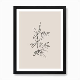 Olive Branch Beige Line Art Art Print