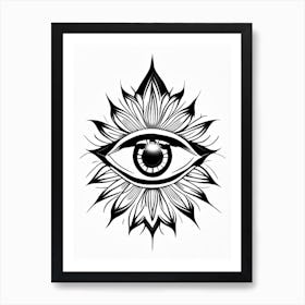 Chakra, Symbol, Third Eye Simple Black & White Illustration 4 Art Print