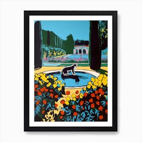 A Painting Of A Cat In Gardens Of The Palace Of Versailles, France In The Style Of Pop Art 03 Art Print