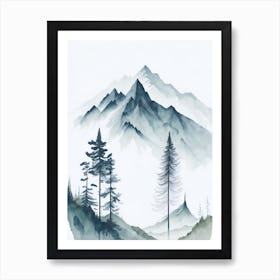 Mountain And Forest In Minimalist Watercolor Vertical Composition 371 Art Print