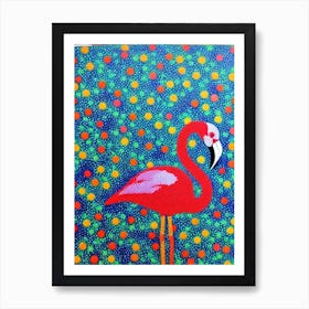 Flamingo 2 Yayoi Kusama Style Illustration Bird Art Print