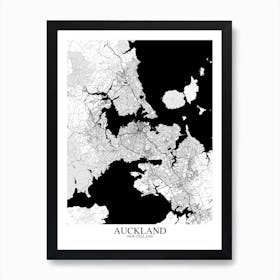 Auckland White Black Map Art Print