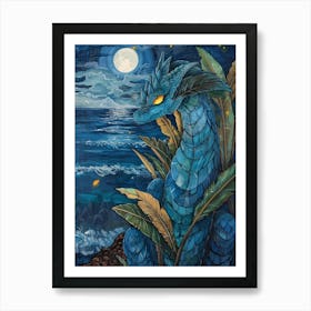 Blue Dragon At Night Art Print