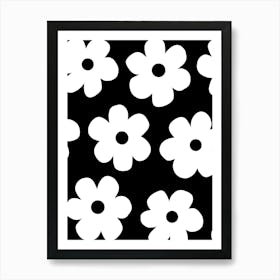 Black And White Flowers Groovy Pattern Art Print