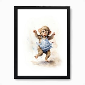 Monkey Painting Dancing Watercolour 4 Art Print