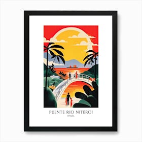 Puente Rio Niteroi, Brazil, Colourful Travel Poster Art Print