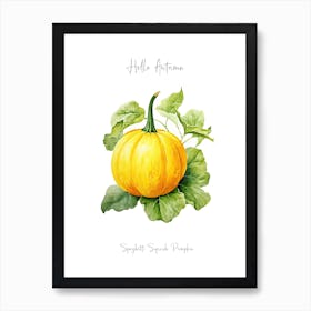 Hello Autumn Spaghetti Squash Pumpkin Watercolour Illustration 4 Art Print