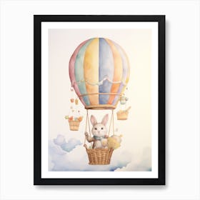 Baby Rabbit 3 In A Hot Air Balloon Art Print