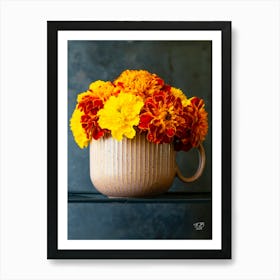 Marigold Flowers In A Cup Art Print