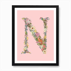 N Pink Alphabet Letter Art Print