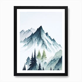 Mountain And Forest In Minimalist Watercolor Vertical Composition 269 Art Print