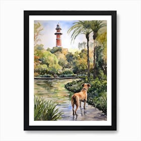 Painting Of A Dog In Royal Botanic Garden, Melbourne In The Style Of Watercolour 04 Art Print