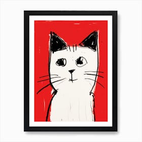 Cat On Red Background Art Print