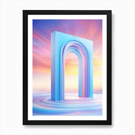 Geometric Portal Swirled With Dreamy Abstract Pastel Sky Prismatic Refractions Within Sleek Shar Art Print