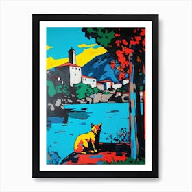 A Painting Of A Cat In Isola Bella, Italy In The Style Of Pop Art 02 Art Print