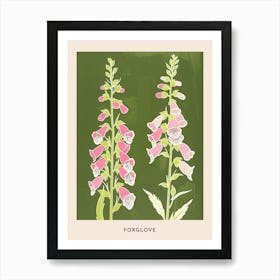 Pink & Green Foxglove 1 Flower Poster Art Print