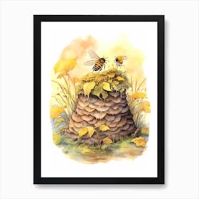 Northern Colletes Bee Beehive Watercolour Illustration 4 Art Print