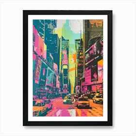 Times Square New York Colourful Silkscreen Illustration 4 Art Print