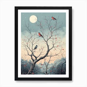 Birds Perching In A Tree Winter 5 Art Print