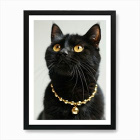 Black Cat With Gold Collar 1 Art Print