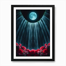 Waterfall With Roses Art Print