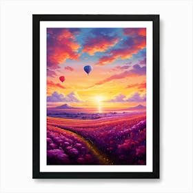 Sunset With Hot Air Balloons Art Print