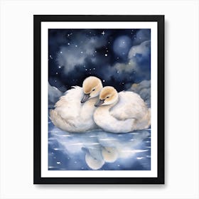 Baby Swan Sleeping In The Clouds Art Print