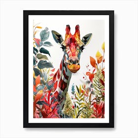 Giraffe Watercolour Portrait In The Leaves 3 Art Print