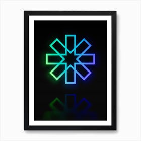 Neon Blue and Green Abstract Geometric Glyph on Black n.0050 Art Print