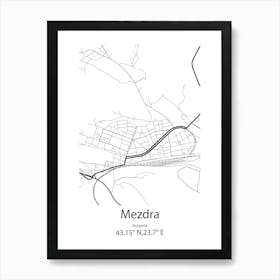 Mezdra,Bulgaria Minimalist Map Art Print