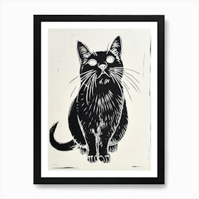 Japanese Bobtail Linocut Blockprint 3 Art Print