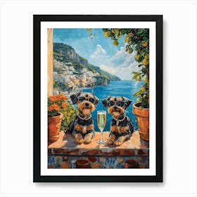 Terriers Drink On Italian Coast Art Print