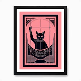 The Hanged Man Tarot Card, Black Cat In Pink 0 Art Print