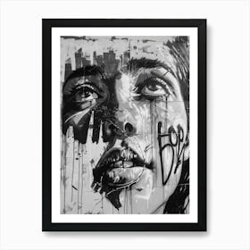 Hope Outdoor Gallery Castle Hill Graffiti Austin Texas Black And White Drawing 1 Art Print