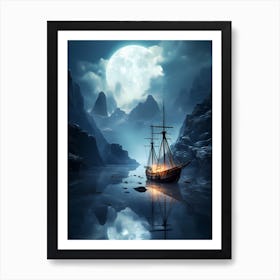 Ship In The Moonlight 2 Art Print