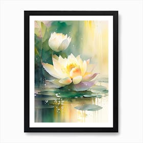 Lotus Flowers In Park Storybook Watercolour 4 Art Print