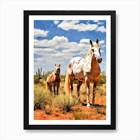 Horses Painting In Arizona Desert, Usa 2 Art Print