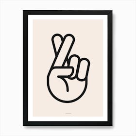 Minimal Fingers Crossed Hand Sign Bold Print Art Print