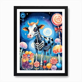 Cute Skeleton Cow Painting Halloween (24) Art Print
