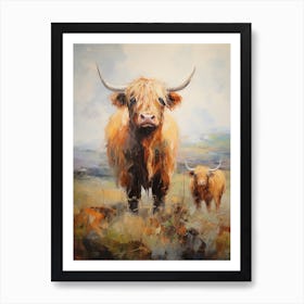 Impressionism Style Painting Of Two Highland Cows 2 Art Print