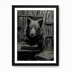 Wolf In The Library Art Print