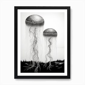 Moon Jellyfish Drawing 2 Art Print